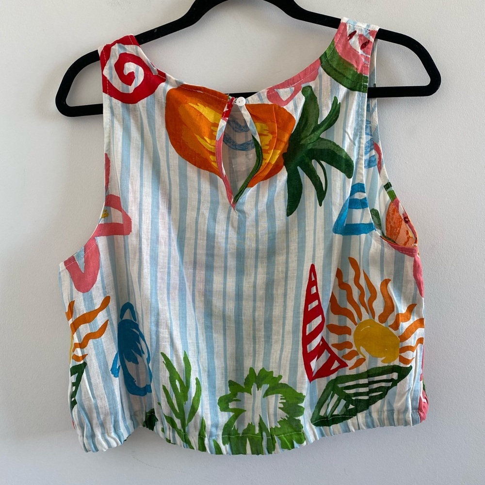 Calypso St. Barth Multicolor Striped Tropical Linen Blend Blouse Size Large New - Picture 5 of 8